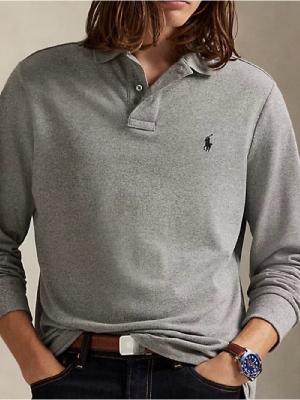 Polo Ralph Lauren Polo Shirt Size Large Classic Fit Heather Grey NEW With Tags
